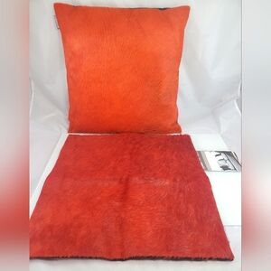 $250 Natural Removable Home Decor Torino Cowhide Throw Pillow in Orange Red